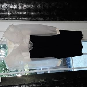 Vintage Michael Marcella Ltd Dress, Size 12, White Ruffled Bodice, Black